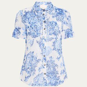 Cinq A Sept Lyra Costal Bouquet Short-Sleeve Blouse size Medium (M)